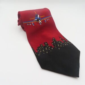 Vichy Davis Tie Silk Red Black Airplanes 4" Wide 58" Long happy Landing USA